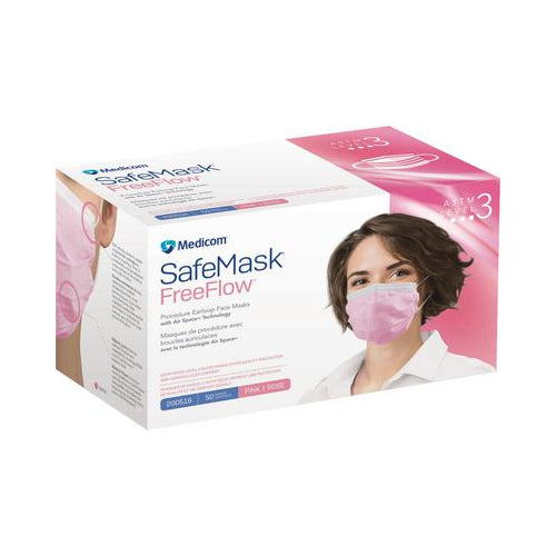 Medicom 200516 SafeMask FreeFlow Earloop Face Masks ASTM Level 3 Pink 50/Bx Medicom 200516 SafeMask FreeFlow Earloop Face Masks ASTM Level 3 Pink 50/Bx